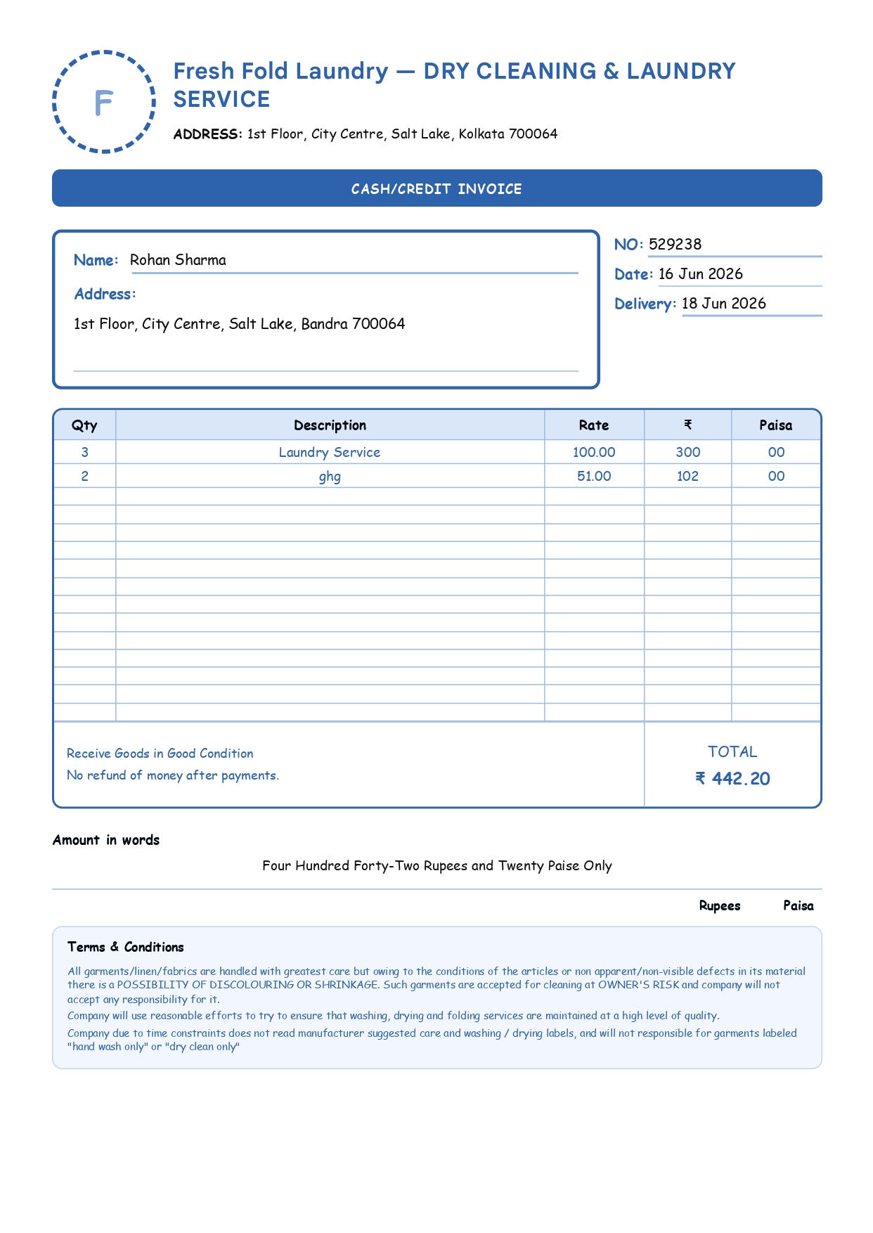 Laundry Bill Template 1 preview